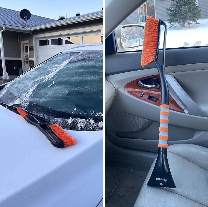 This Snow Brush And Ice Scraper Makes Quick Work Of Frosty Mornings, Giving You A Clear View Of The Road Ahead