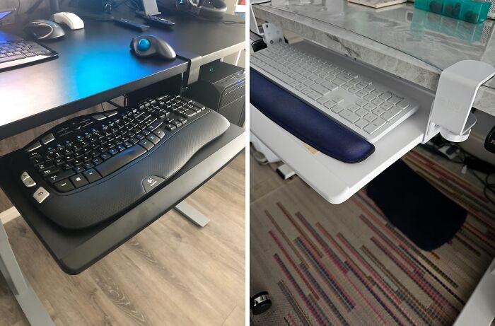 Say 'Goodbye' To Cramped Workspaces And 'Hello' To A Desk Setup That's As Comfy As Your Couch! This Retractable Keyboard Tray Slides In And Out, So You Can Maximize Your Desk Space 