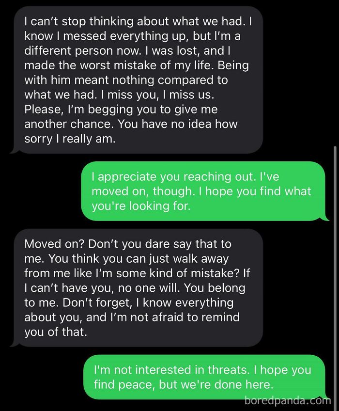 Text message exchange showcasing delulu behavior in relationships needing a reality check.