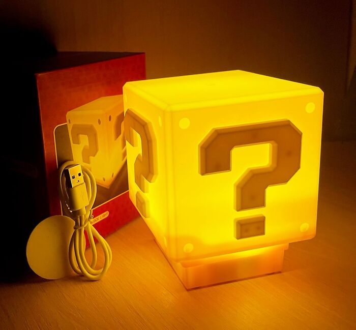 Brighten Up Your Space With A Power-Up Of Nostalgia And Fun, Courtesy Of This Awesome Super Bros Question Block Lamp - The Ultimate Decorative Treat For Retro Gaming Fans