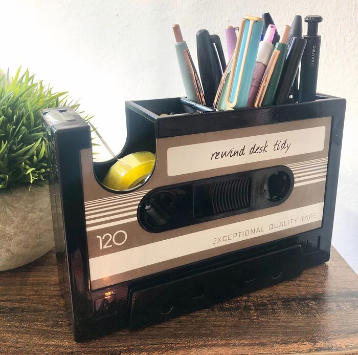 Your Desk Is About To Get A Serious Dose Of Retro Cool! This Cassette Tape Dispenser And Pen Holder Is The Perfect Way To Organize Your Desk And Show Off Your Love For All Things Vintage (Mixtape Collection Not Included)