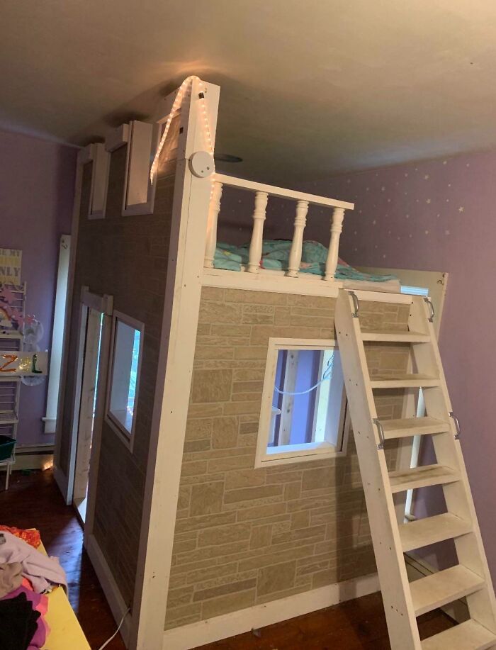 Im No Carpenter, But Built This Princess Castle Bed For My Little Girl 1 Year Ago. I Was Beyond Proud Of It. I’m Sad To Say She Is Now Scared To Sleep So High Up And Wants It Gone. Wanted To Post It One Last Time Before Tearing It Apart