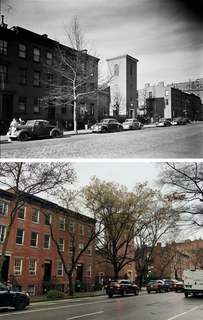 Looking Northwest Along Hudson Street From Barrow Street In The West Village, Manhattan, New York. (1936 vs. Today)