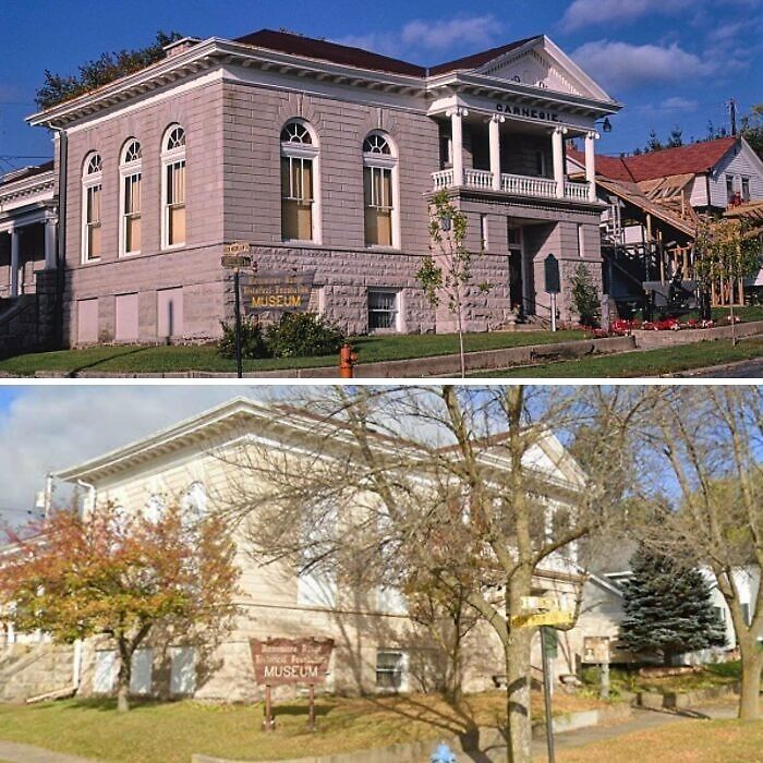 Two Maples In Front Of The Carnegie Library (1901) In 1988 And The Big Boys