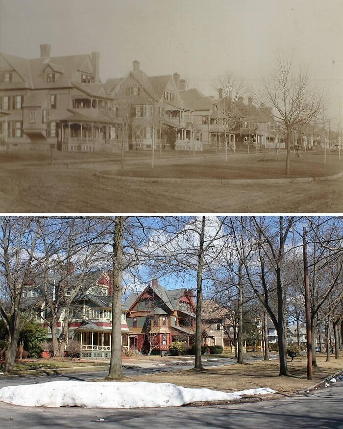 Victorian Homes On Dartmouth Terrace In Springfield, Massachusetts, Around The 1890s Or Early 1900s, And 2017