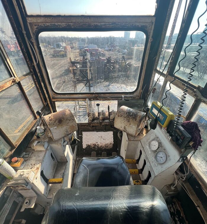 Inside Operator Cab. 1945 Dravo Barge-Mounted Crane