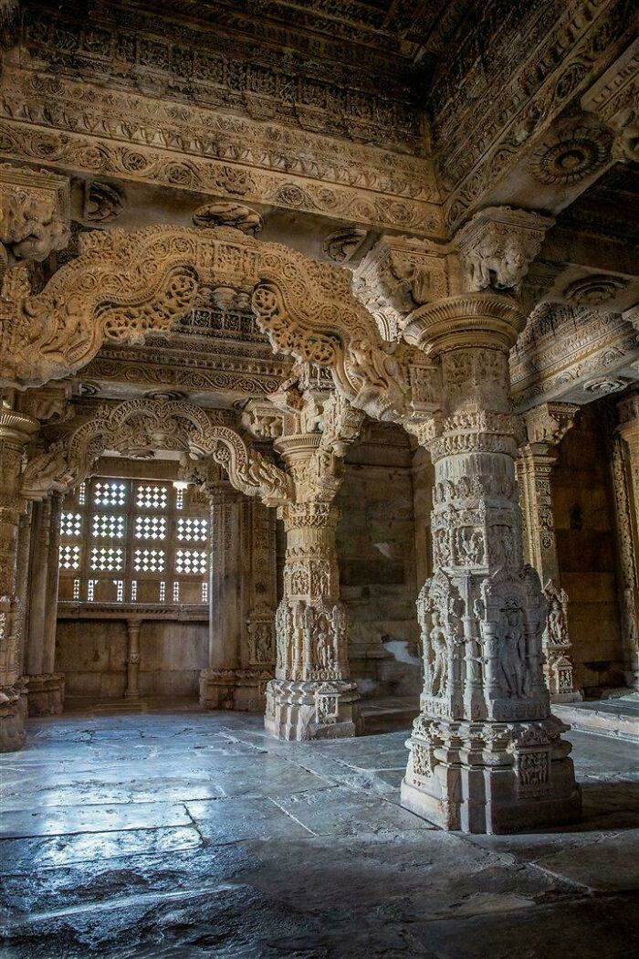 The Architecture Inside Of The 1100 Years Old Sahastrabahu Temple In Rajasthan, India