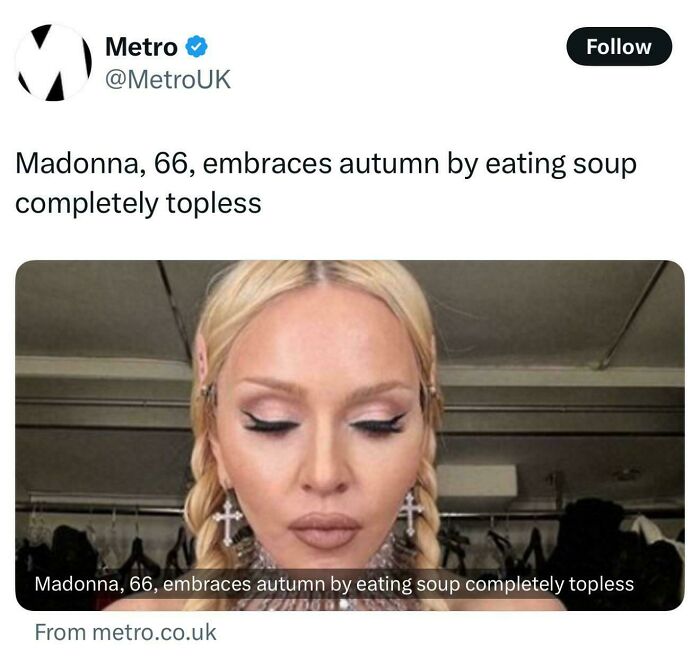 Bizarre brand new sentence about embracing autumn by eating soup topless.