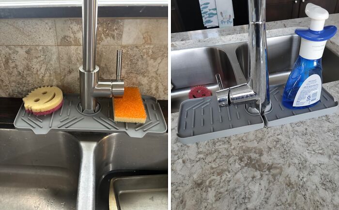 Reviewers Are Thankful They Found This Silicone Faucet Drip Mat That Keeps Their Countertops Dry And Clean!