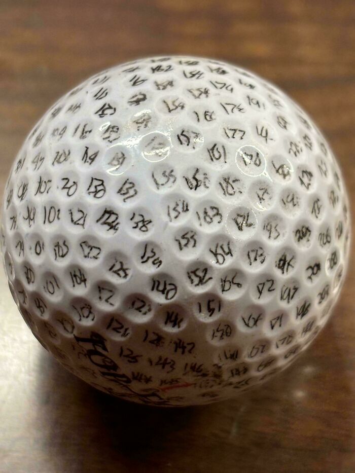 Golf ball with numbers written in each dimple, an example of something mildly interesting.