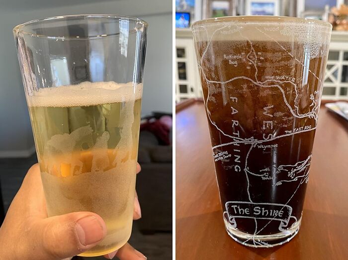 Raise A Glass To The Rolling Green Hills And Rustic Charm Of The Shire With The Map Of The Shire Engraved Pint Glass, A Beautifully Crafted Vessel That Combines The Love Of Ale And The Love Of Middle-Earth