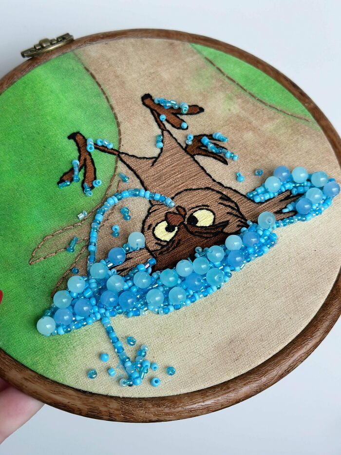 Sword In The Stone Beaded Embroidery With A Painted Background