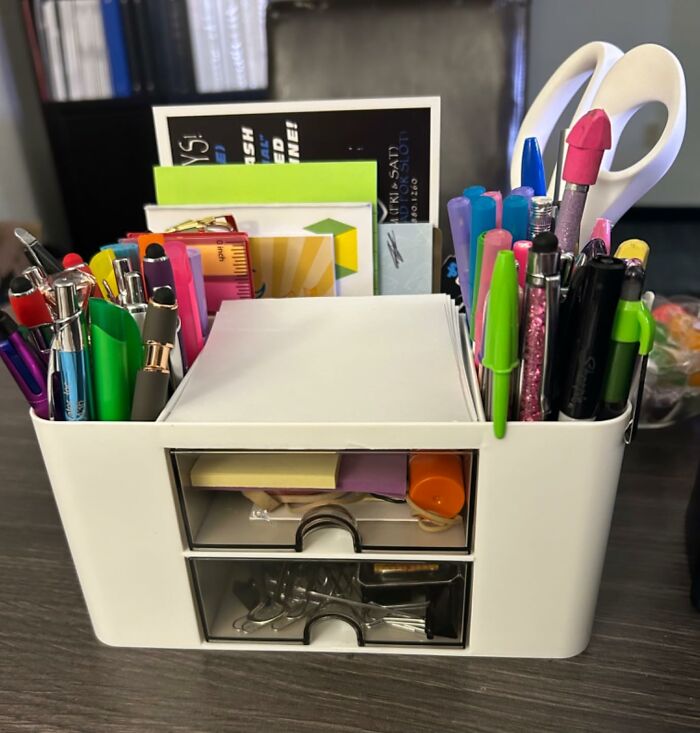 Your Desk Will Feel Like It's Wearing A Tuxedo With This Fancy 2 Drawer, Multi-Functional Pencil Holder 