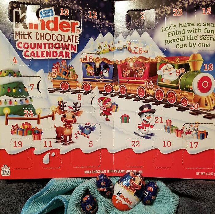 Ountdown To Holiday Bliss With A Chocolate Treat Every Day From The Kinder Chocolate Countdown Calendar - 24 Sweet Surprises Of Kinder's Famously Smooth And Creamy Chocolate To Delight Kids Of All Ages