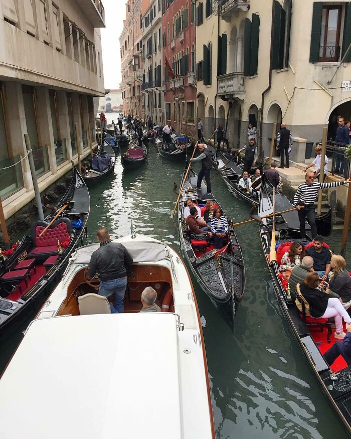 First A Romantic Gondola Ride. Just A Bit Of Traffic