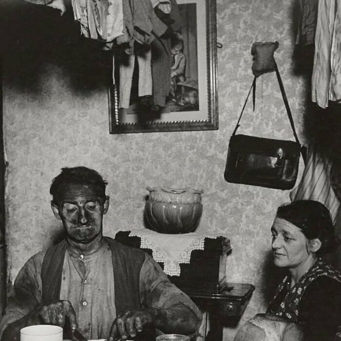 Miner From England Sits Down For Dinner With His Wife After A Long Day At Work In 1937