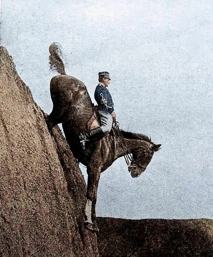 Italian Officer Performing The 'Descent Of Mombrone' In The Italian Cavalry School Of Pinerolo, 1906