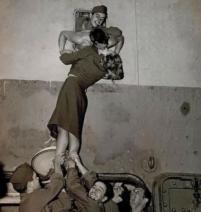 Actress Marlene Dietrich Kisses A Soldier Returning From Ww2 In 1945