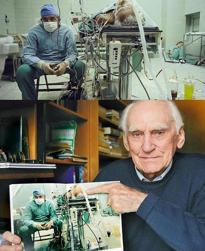 The Top Photo Shows Heart Surgeon Dr. Zbigniew Religa Resting After Performing The First Successful Heart Transplant In Poland In 1987, Which Took 23 Hours