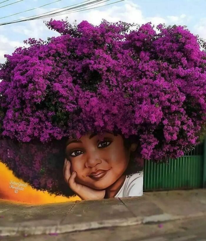 Brazilian Street Artist @fabiogomestrindade Creates Murales With Women And Children Portraits Wearing The Branches Of Trees As “Hair”