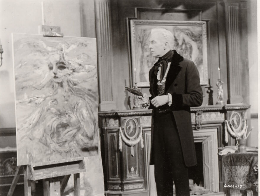 An Original Vintage Press Photograph With Vincent Price With The Art Of Burt Shonberg From The Roger Corman 1960 Film Adaptation Of Edgar Allan Poe’s “The Rise And Fall Of The House Of Usher“