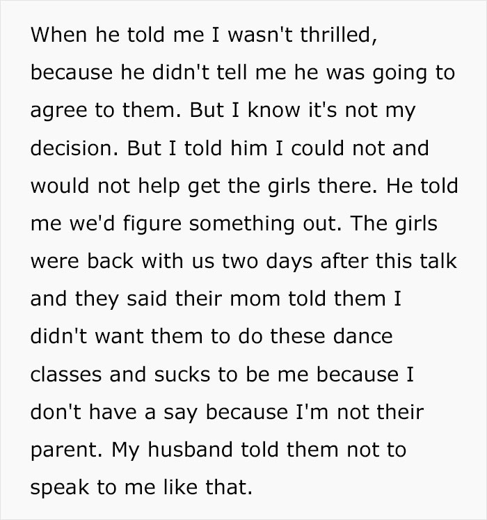 Stepmom Is Being Treated Terribly By Kids, Refuses To Take Them To Dance Class And Takes Heat