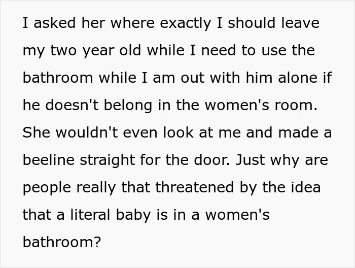 Raging Woman Demands Two-Year-Old “Man” Be Thrown Out Of Bathroom, Regrets It