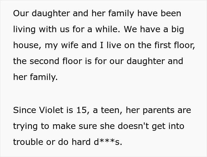 Text about a family dynamic where a mom tries to discipline her teen daughter but is reprimanded by her own mother.