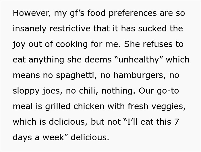 GF’s Restrictive Food Preferences Make BF Lose All Patience With Her, He Asks For Advice