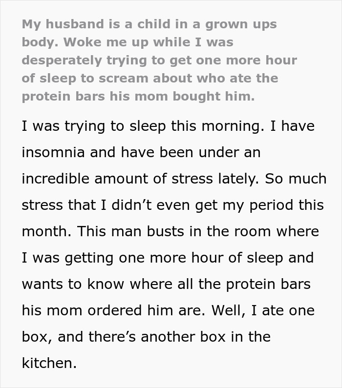 Man Wakes Up Wife As He Can't Find His Protein Bars, She Decides She's Had Enough