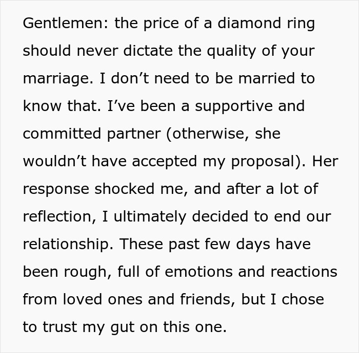 Woman Ends Up Single After Her Engagement Ring Expectations Make Fiancé Change His Mind