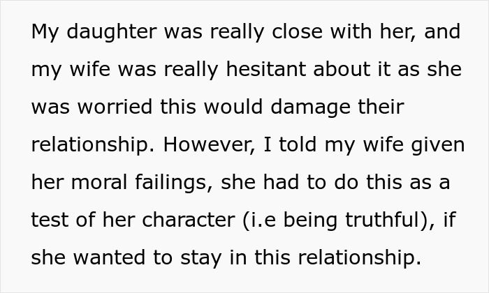 Text discussing a wife's affair and the test of character needed to maintain the relationship.