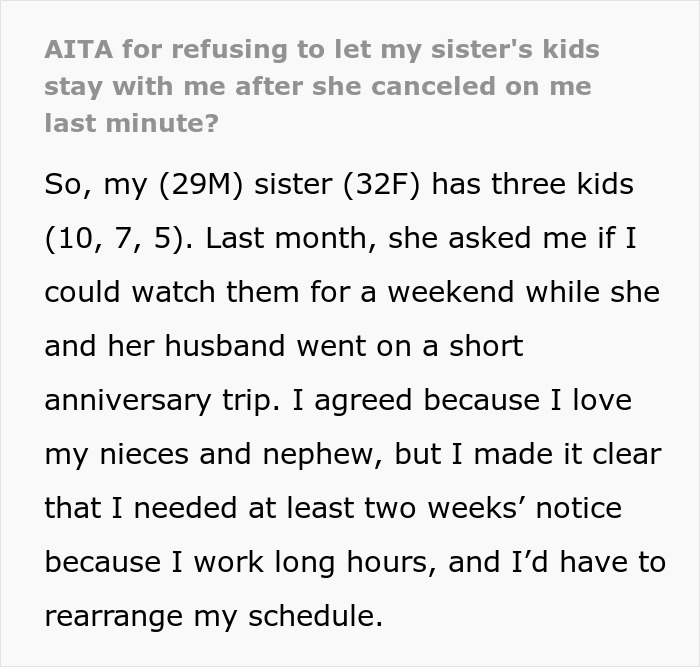 Uncle Changes All His Plans To Babysit Sister's Kids, Refuses To Help Ever Again After She Cancels