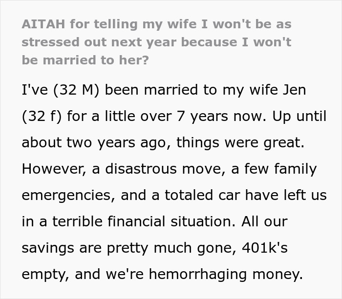 “We're Hemorrhaging Money”: Man Threatens Divorce Over Wife's Reluctance To Change Jobs