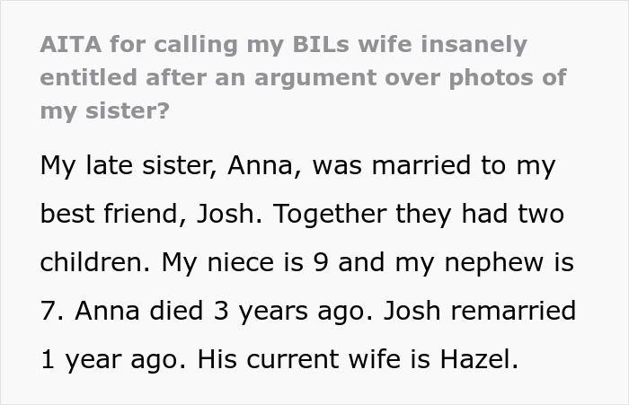 “AITA For Calling My BIL’s Wife Insanely Entitled After An Argument Over Photos Of My Sister?”