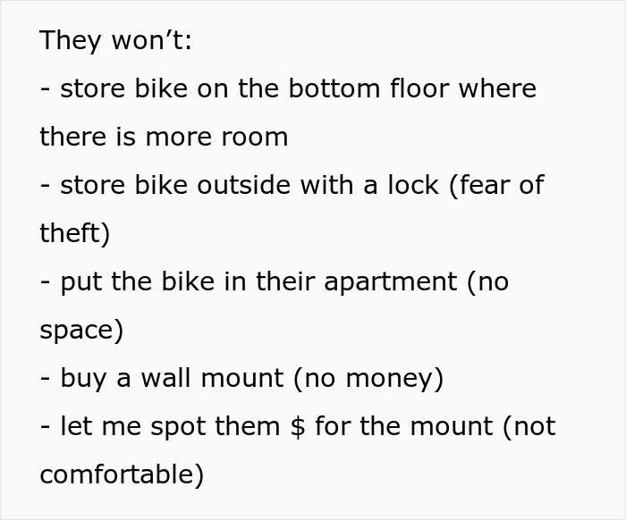 Guy Sick Of Lady's Bike Blocking Hall, Gets It Removed By Property Management As She Won't Listen