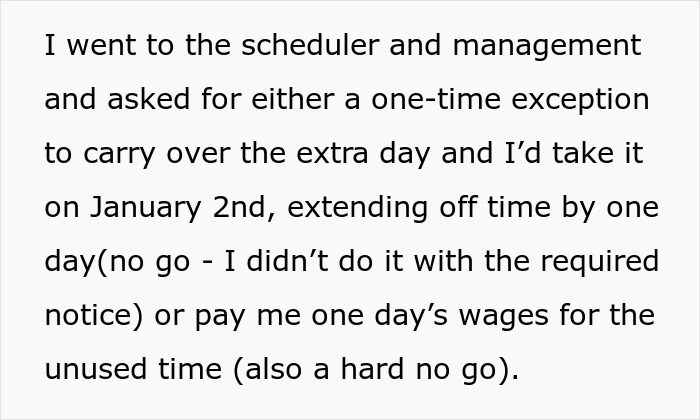 "Can’t Carry Over 1 PTO Day? See You In February": Person Maliciously Complies