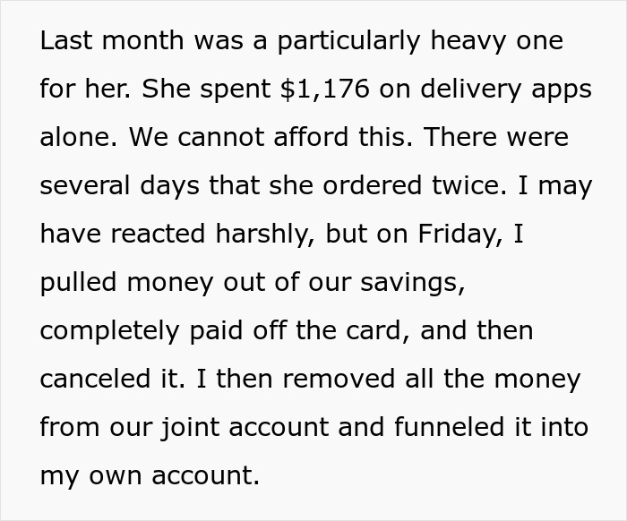 “She Spent $1,176”: Wife's Daily Takeout Orders Push Man To His Limit, Financial Lockdown Ensues