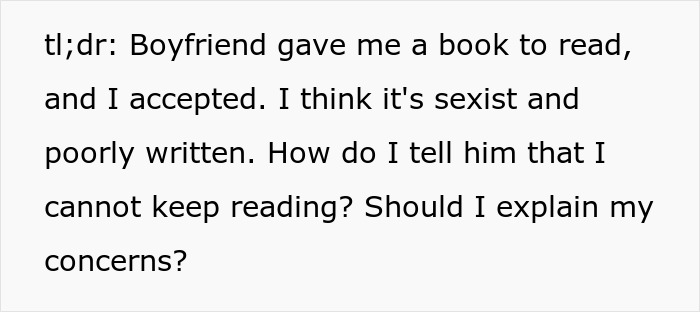 Woman Is Lost After Her Older BF Gives Her A Misogynist Book To Read, Posts Update 8 Years Later