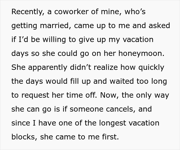 Person Plans Vacation Almost A Year In Advance, Is Chastised For Refusing To Switch With A Bride