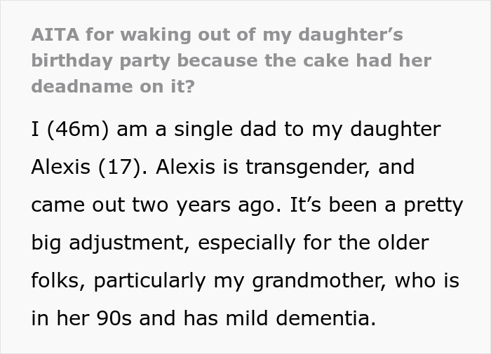 Dad Asks If He’s The [Jerk] For Leaving His Kid’s B-Day Party Because Cake Had Her Deadname On It