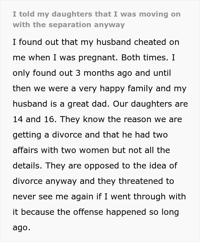 Woman Wants To Divorce Cheating Hubby, Daughters Expect Mom To Stay With Him Despite Knowing Truth