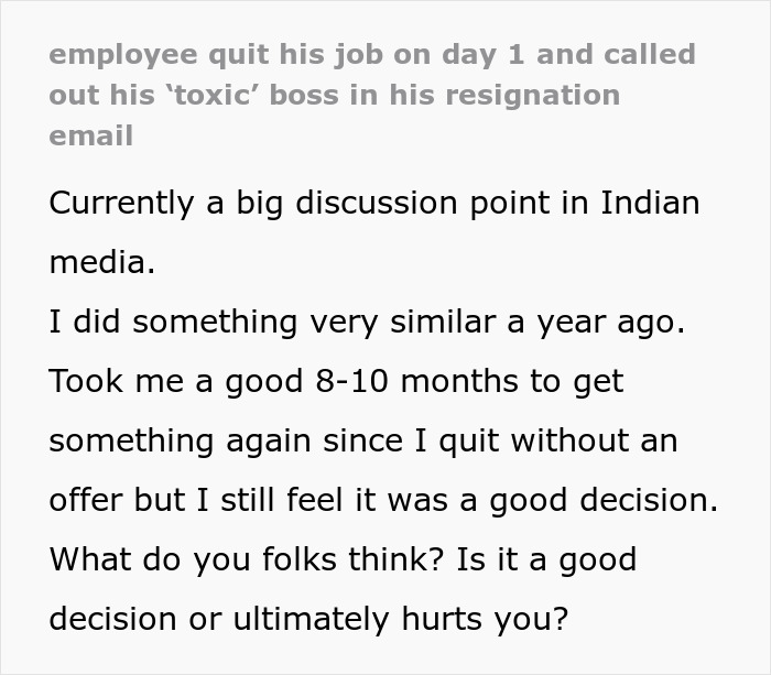 Toxic Boss Belittles Guy For Having A Life Beyond Work, He Resigns On Day One