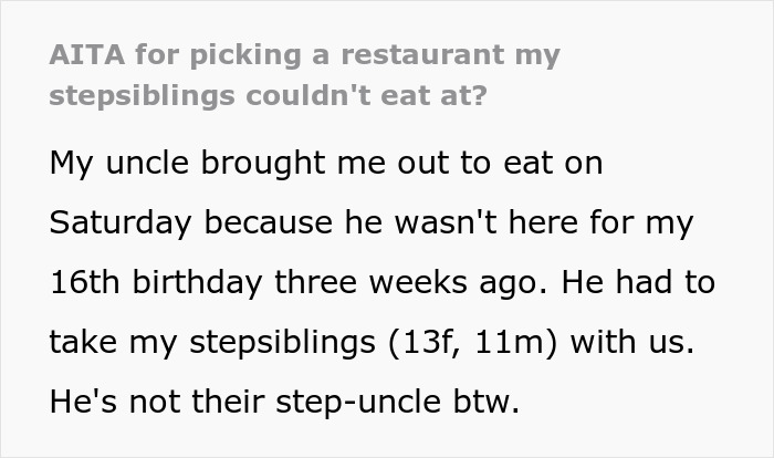 Teen Never Eats At Favorite Restaurant Because Of Stepsiblings, Goes There For B-day, Dad Is Livid