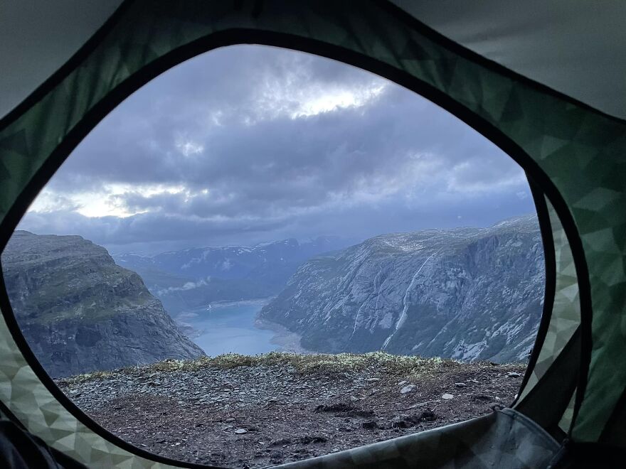 View From My Tent On An Overnight Hiking Trip To Trolltunga In Norway