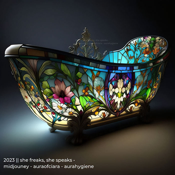 Stained Glass Bathtub By She Freaks, She Speaks With Midjouney