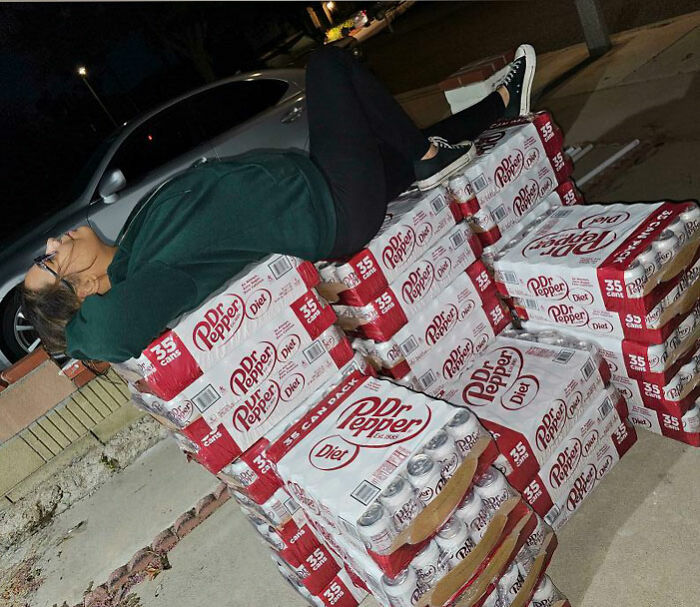 My Wife And I Found A Pallet Full Next To The Dumpster That Said Free. On Closer Expectation The Sodas Are 2 Days Past Expiration 35 Cases Of 35 Cans Lol