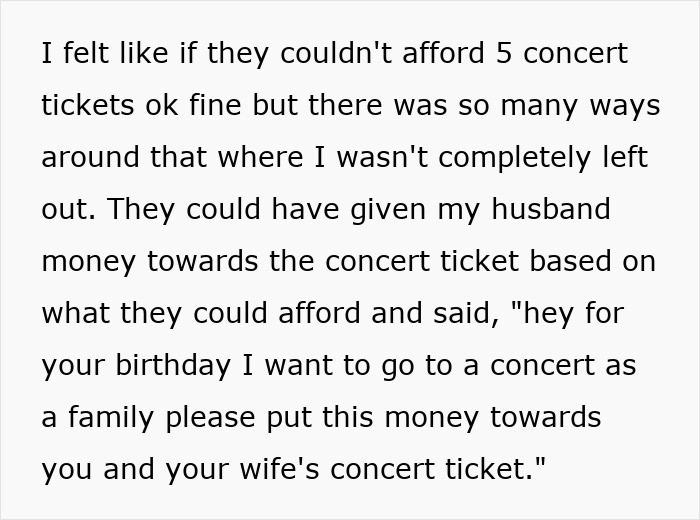 Woman Gets Left Out From A Concert As Her MIL Buys Tickets For Everyone But Her