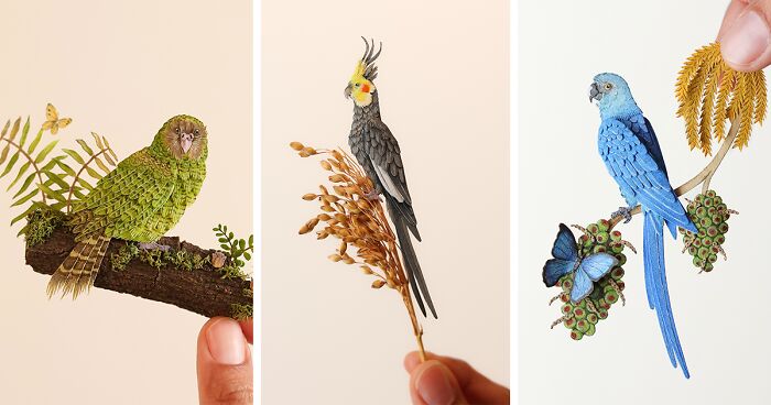 I Create Paper Art, And Here’s My Collection Of 40 Miniature Parrots