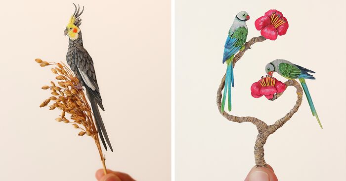 40 Miniature Paper Parrots I Made Over 200 Days